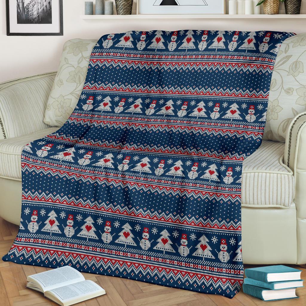 Fairisle Christmas Snowman Pattern Print Blanket-grizzshop