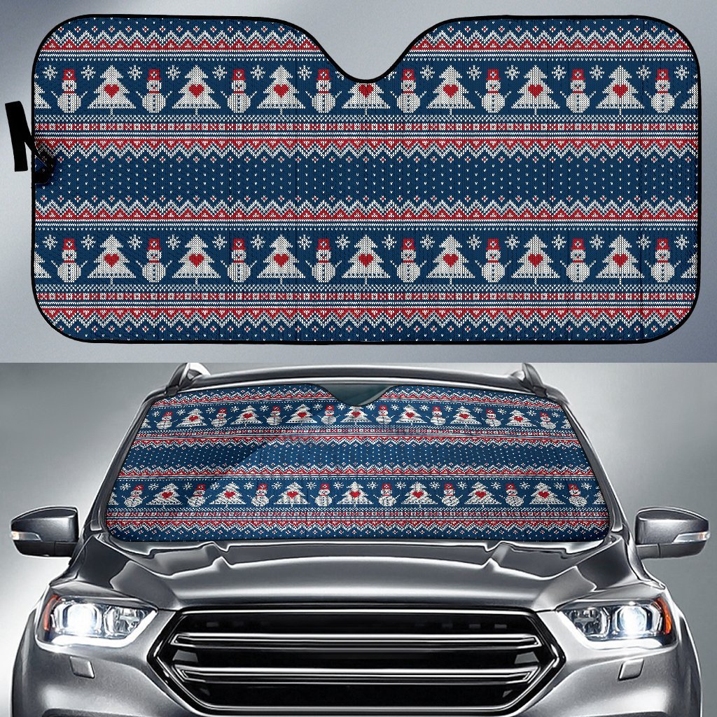 Fairisle Christmas Snowman Pattern Print Car Sun Shade-grizzshop