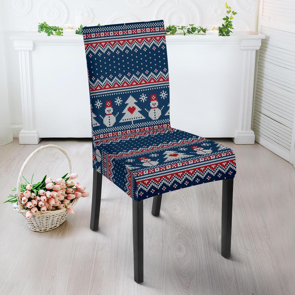 Fairisle Christmas Snowman Pattern Print Chair Cover-grizzshop