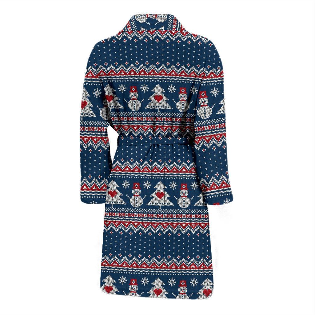 Fairisle Christmas Snowman Pattern Print Men Long Robe-grizzshop