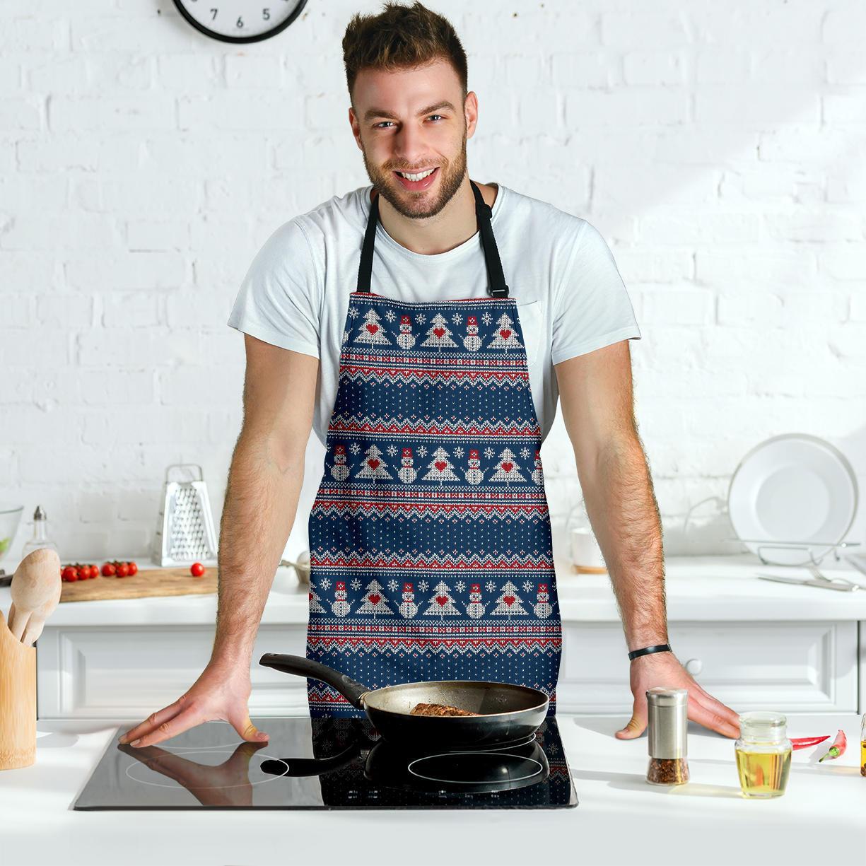 Fairisle Christmas Snowman Pattern Print Men's Apron-grizzshop