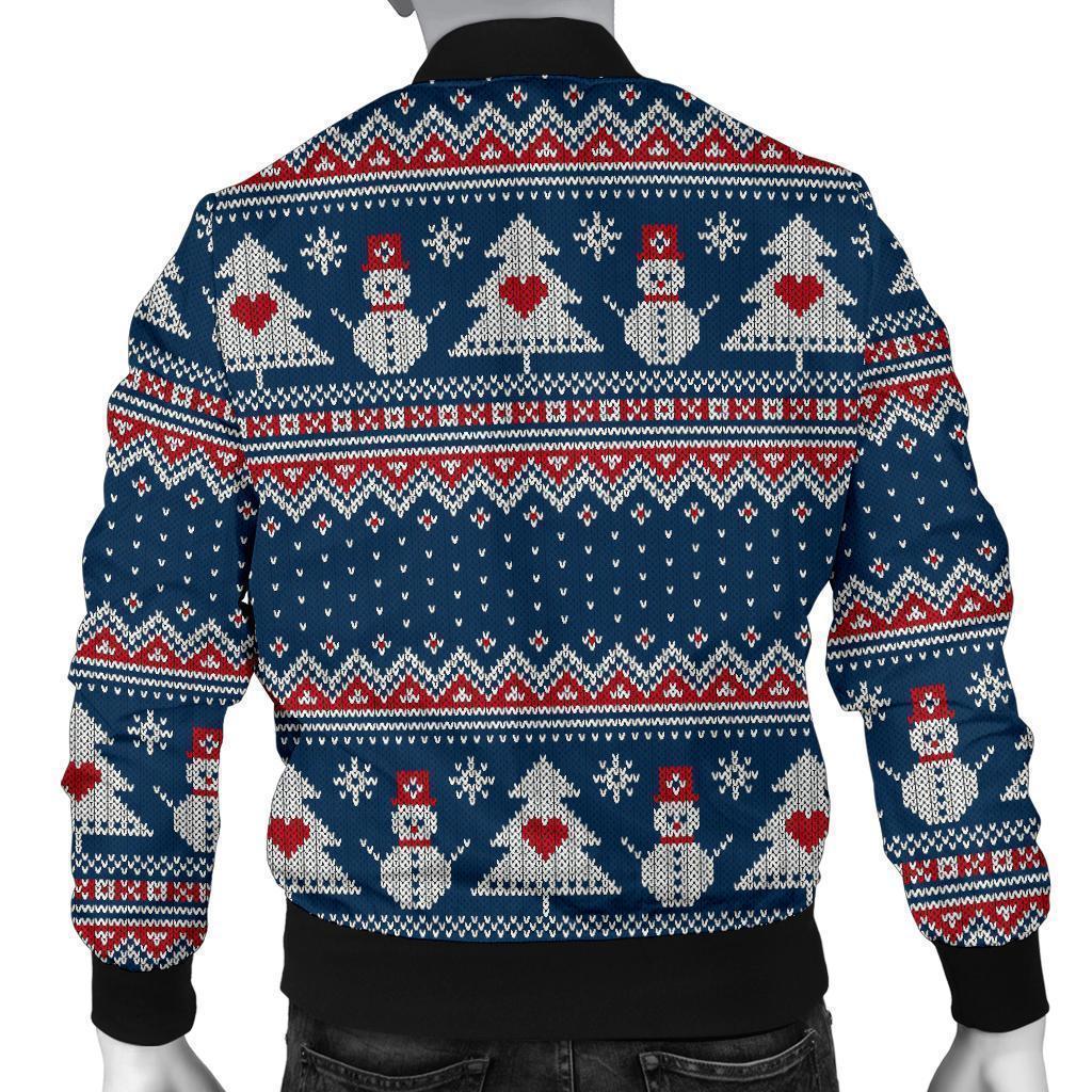 Fairisle Christmas Snowman Pattern Print Men's Bomber Jacket-grizzshop