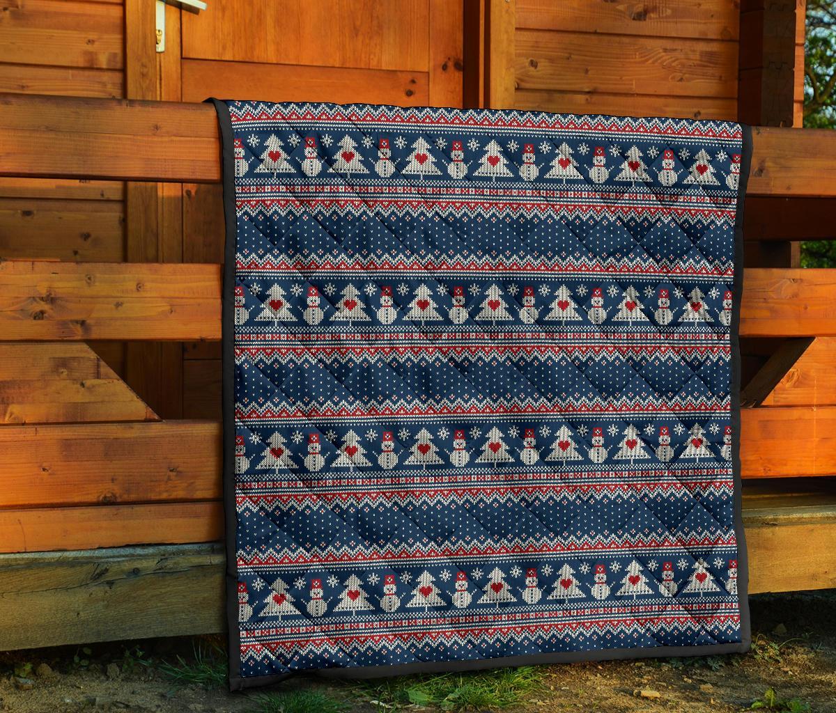 Fairisle Christmas Snowman Pattern Print Quilt-grizzshop