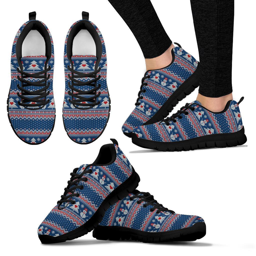 Fairisle Christmas Snowman Pattern Print Sneaker Shoes For Men Women-grizzshop