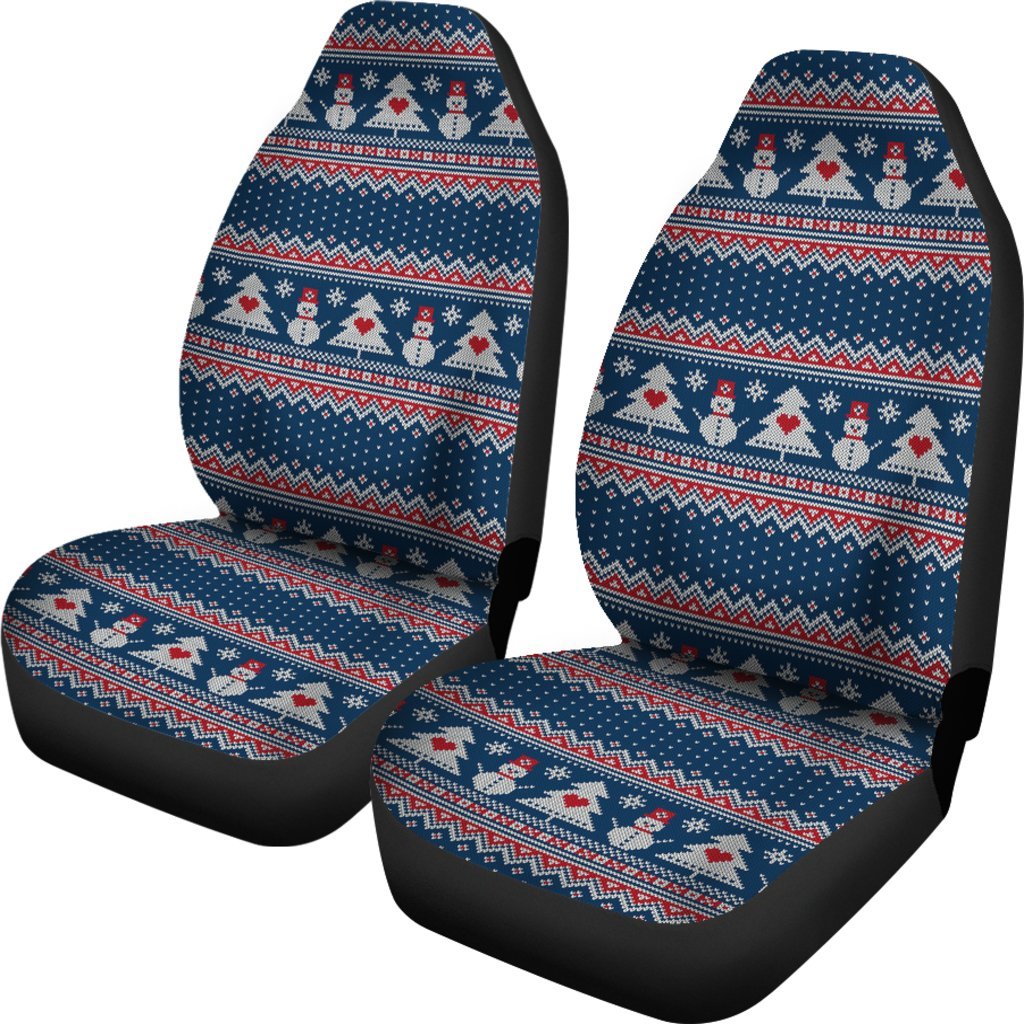 Fairisle Christmas Snowman Pattern Print Universal Fit Car Seat Covers-grizzshop