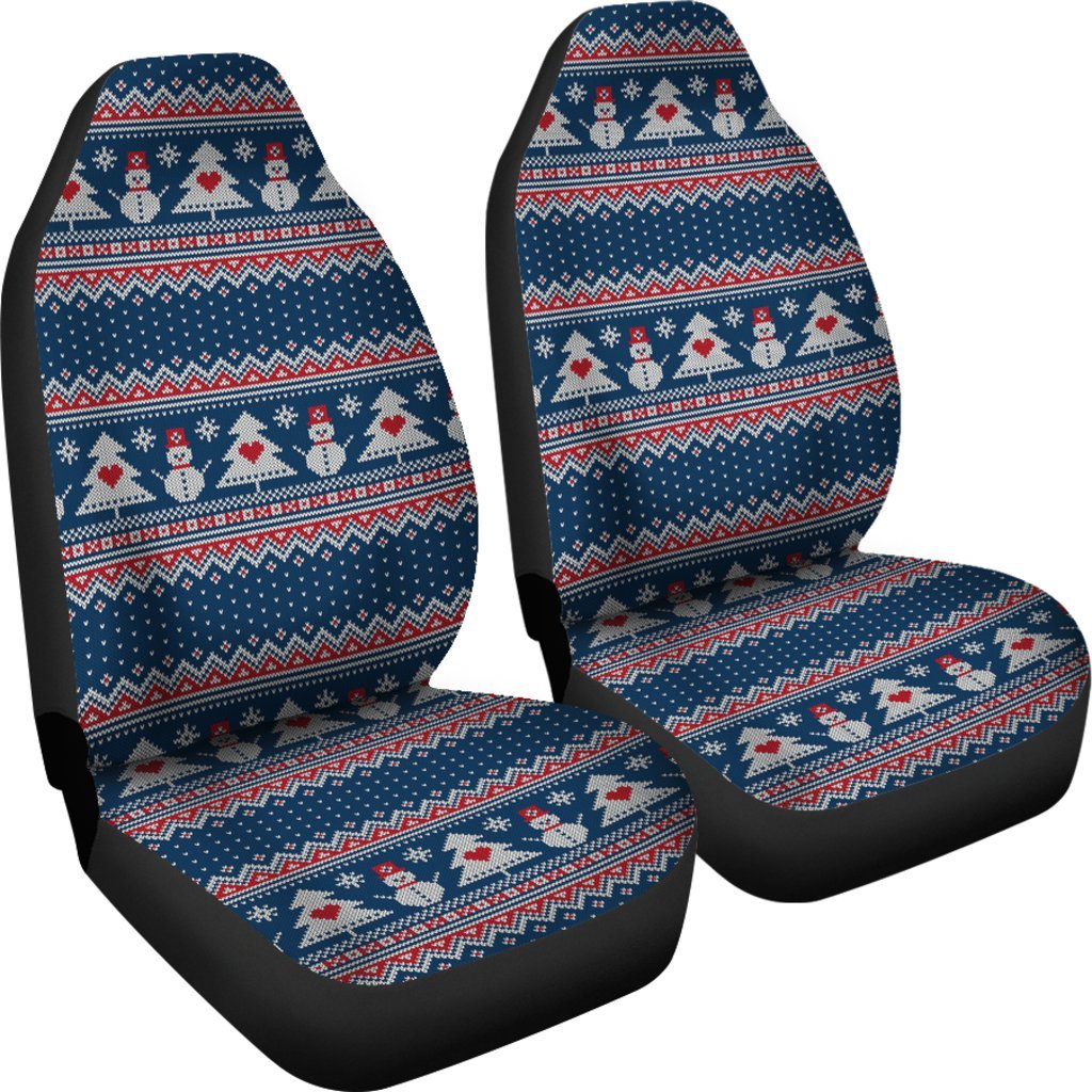 Fairisle Christmas Snowman Pattern Print Universal Fit Car Seat Covers-grizzshop