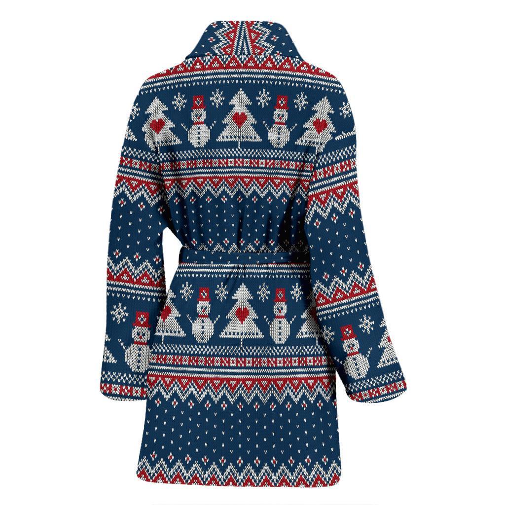 Fairisle Christmas Snowman Pattern Print Women Long Robe-grizzshop