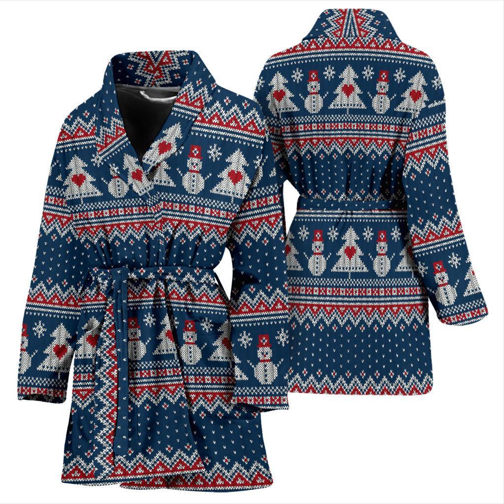 Fairisle Christmas Snowman Pattern Print Women Long Robe-grizzshop