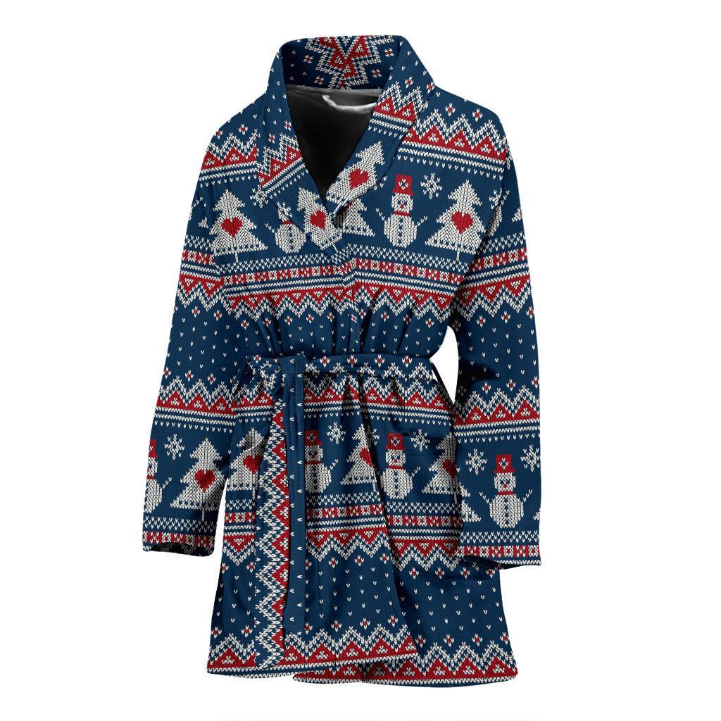 Fairisle Christmas Snowman Pattern Print Women Long Robe-grizzshop