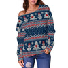 Fairisle Christmas Snowman Pattern Print Women Off Shoulder Sweatshirt-grizzshop