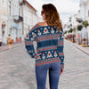 Fairisle Christmas Snowman Pattern Print Women Off Shoulder Sweatshirt-grizzshop