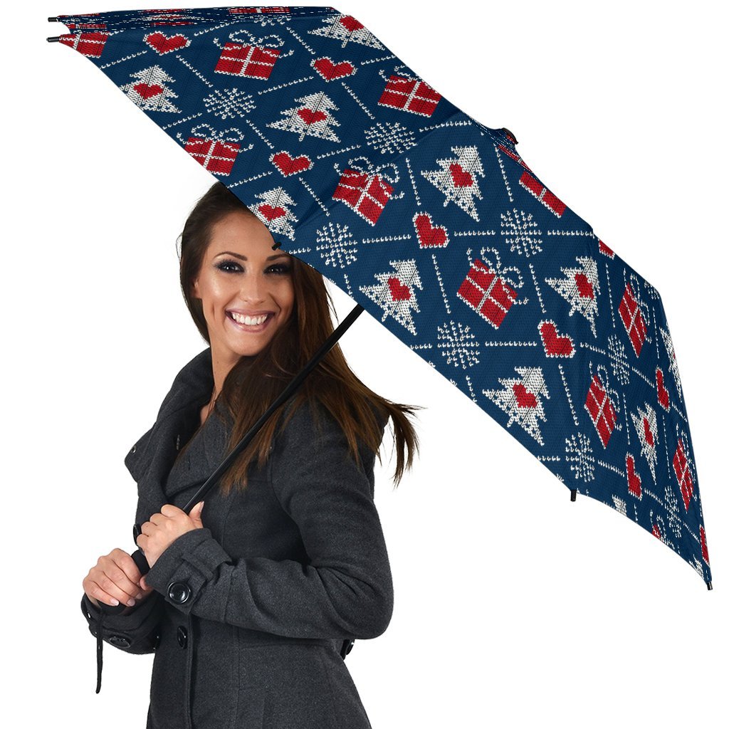 Fairisle Gift Christmas Pattern Print Automatic Foldable Umbrella-grizzshop