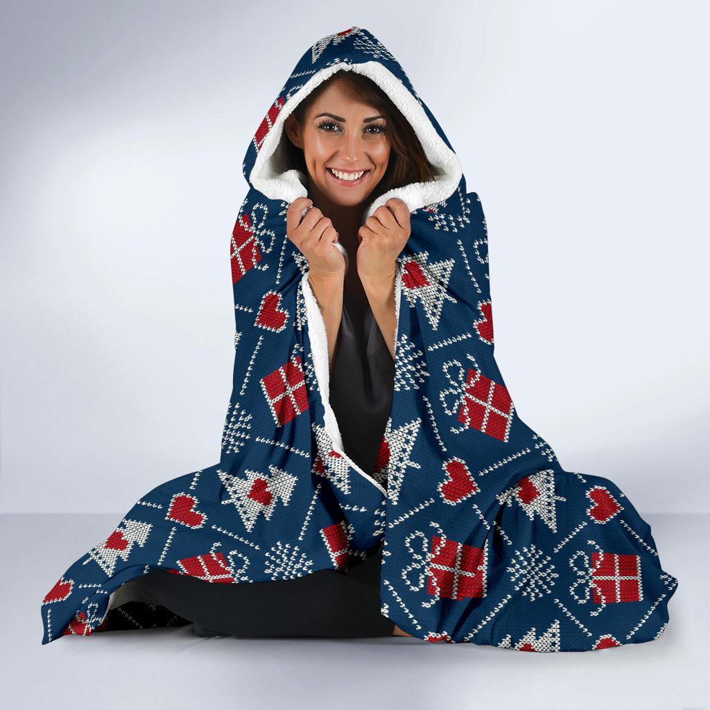 Fairisle Gift Christmas Pattern Print Hooded Blanket-grizzshop