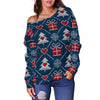 Fairisle Gift Christmas Pattern Print Women Off Shoulder Sweatshirt-grizzshop