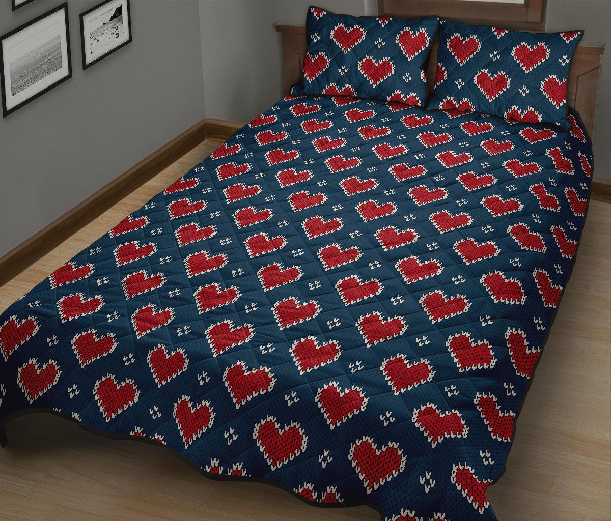 Fairisle Heart Christmas Pattern Print Bed Set Quilt-grizzshop