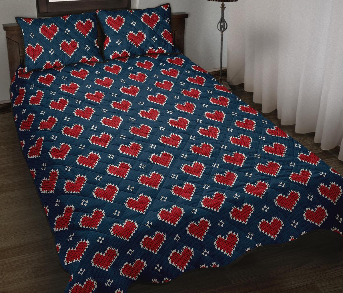 Fairisle Heart Christmas Pattern Print Bed Set Quilt-grizzshop