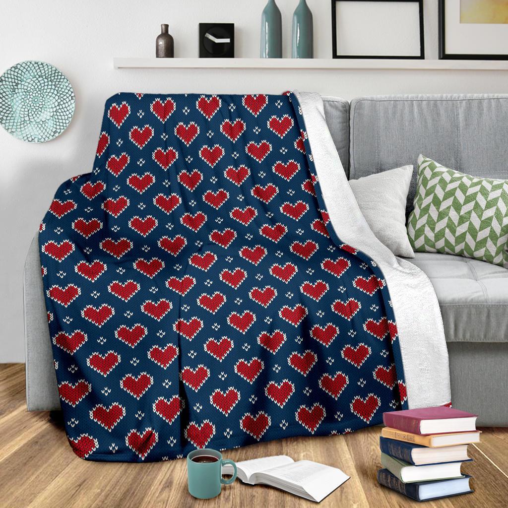 Fairisle Heart Christmas Pattern Print Blanket-grizzshop