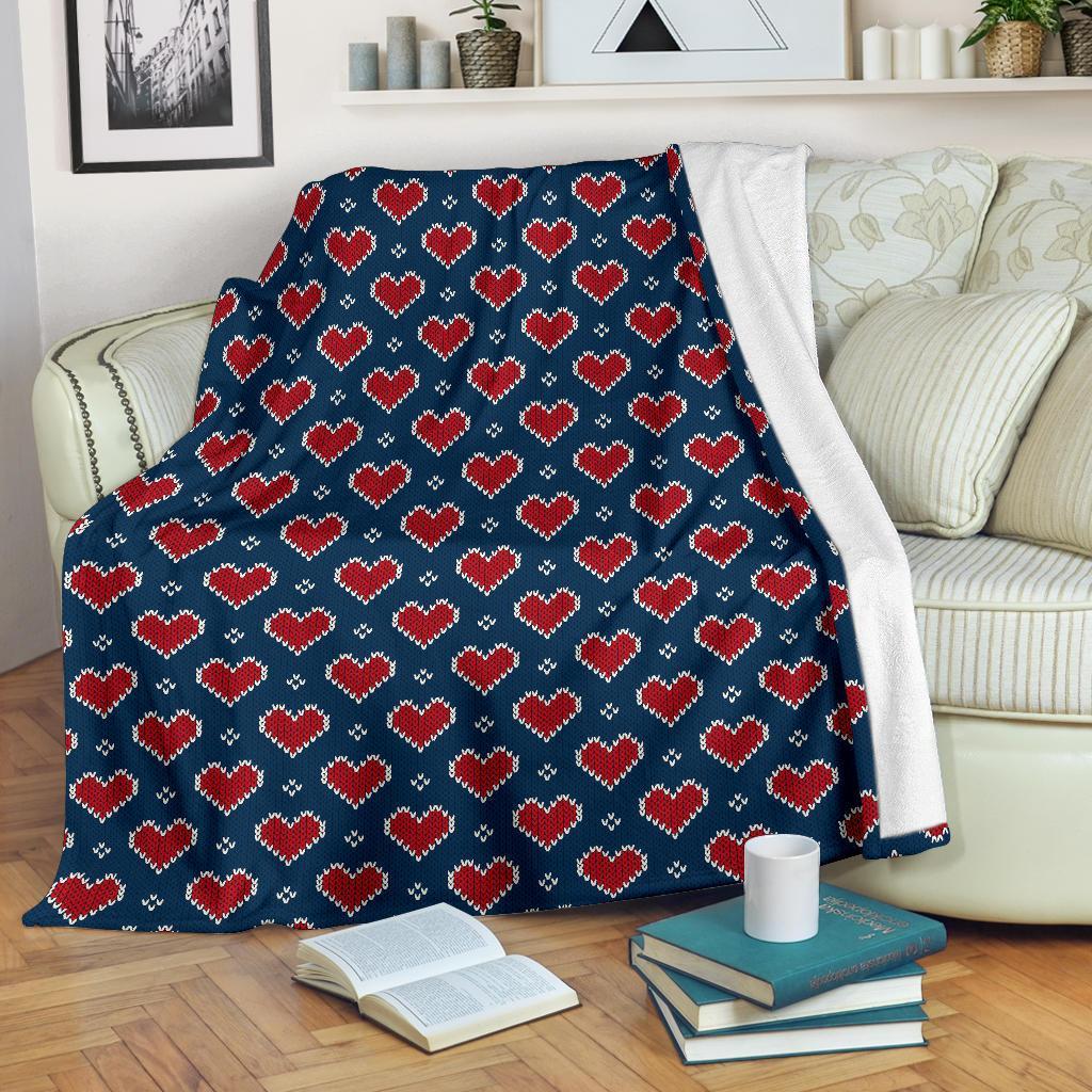 Fairisle Heart Christmas Pattern Print Blanket-grizzshop