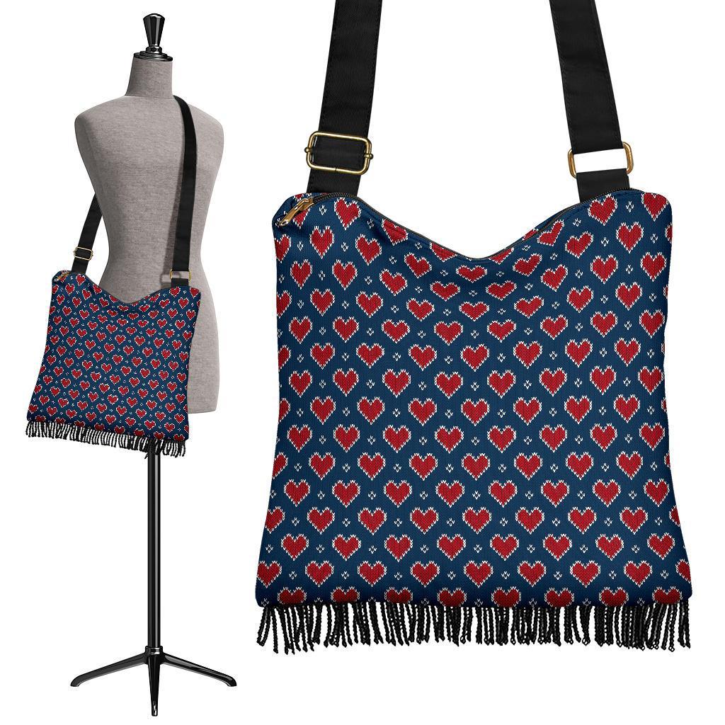 Fairisle Heart Christmas Pattern Print Crossbody bags-grizzshop