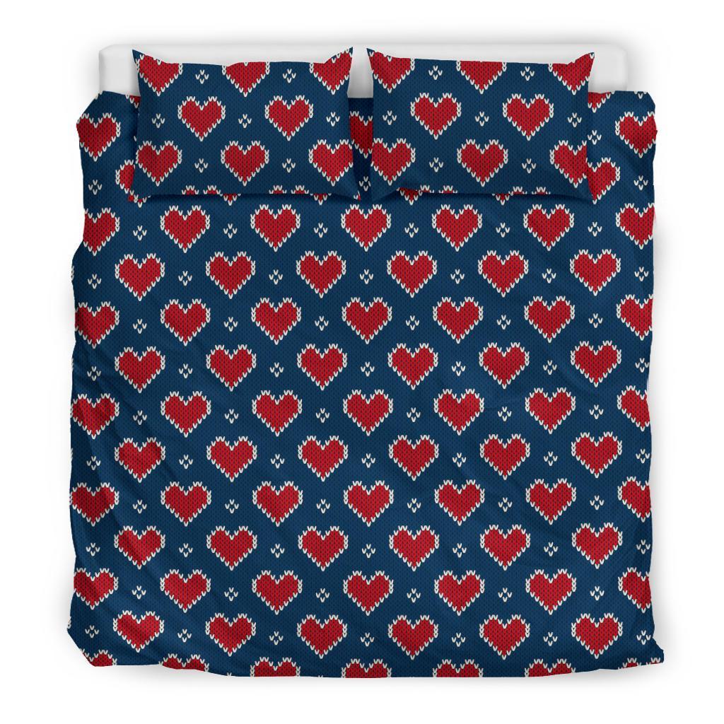 Fairisle Heart Christmas Pattern Print Duvet Cover Bedding Set-grizzshop