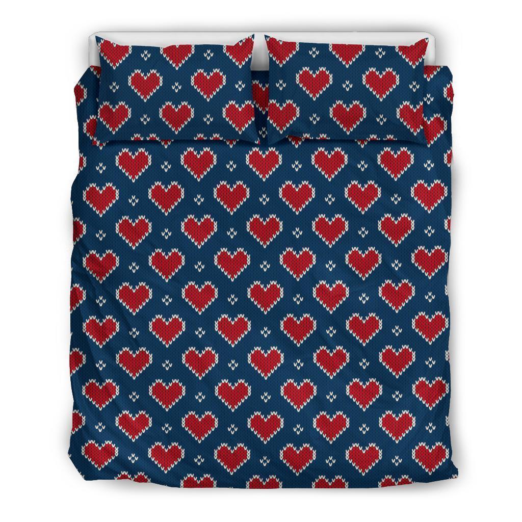 Fairisle Heart Christmas Pattern Print Duvet Cover Bedding Set-grizzshop