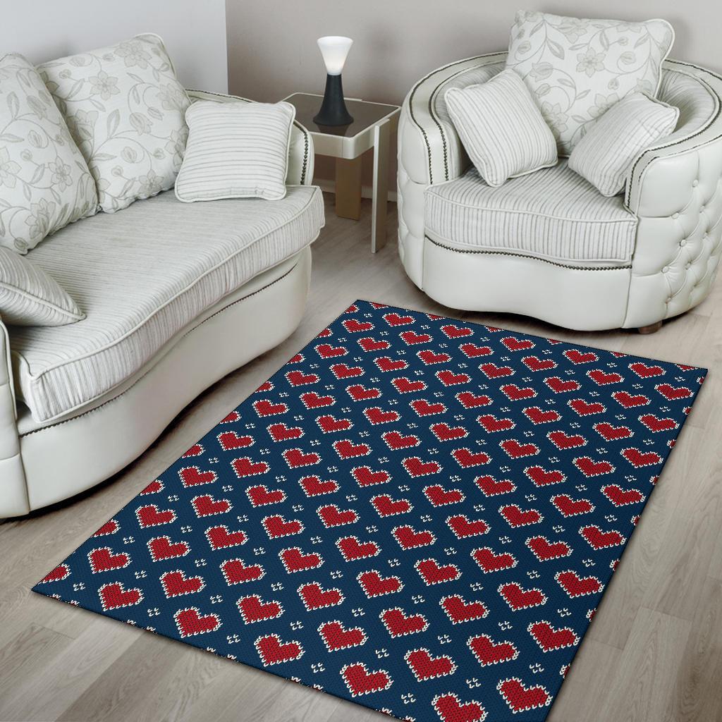 Fairisle Heart Christmas Pattern Print Floor Mat-grizzshop