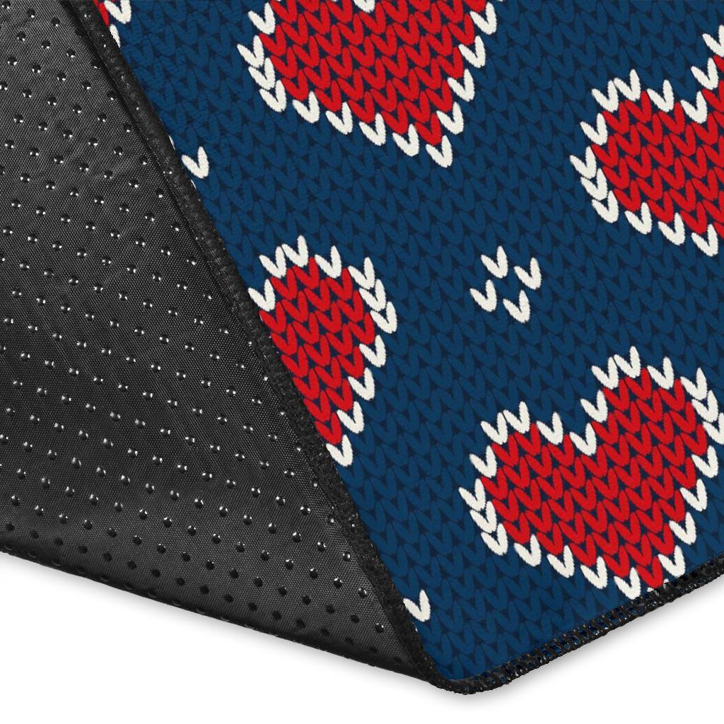 Fairisle Heart Christmas Pattern Print Floor Mat-grizzshop