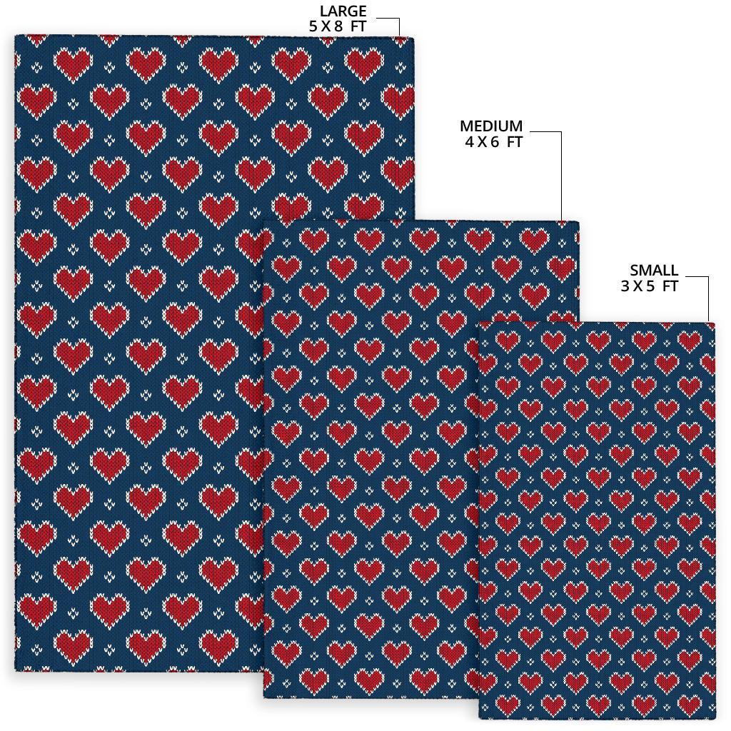 Fairisle Heart Christmas Pattern Print Floor Mat-grizzshop