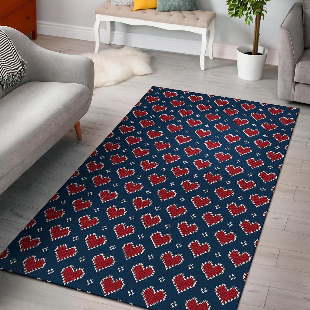 Fairisle Heart Christmas Pattern Print Floor Mat-grizzshop