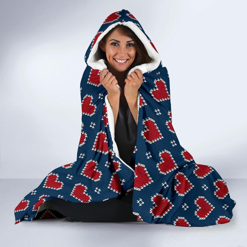 Fairisle Heart Christmas Pattern Print Hooded Blanket-grizzshop