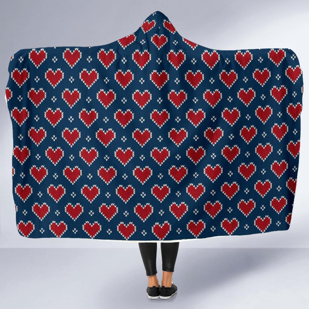 Fairisle Heart Christmas Pattern Print Hooded Blanket-grizzshop