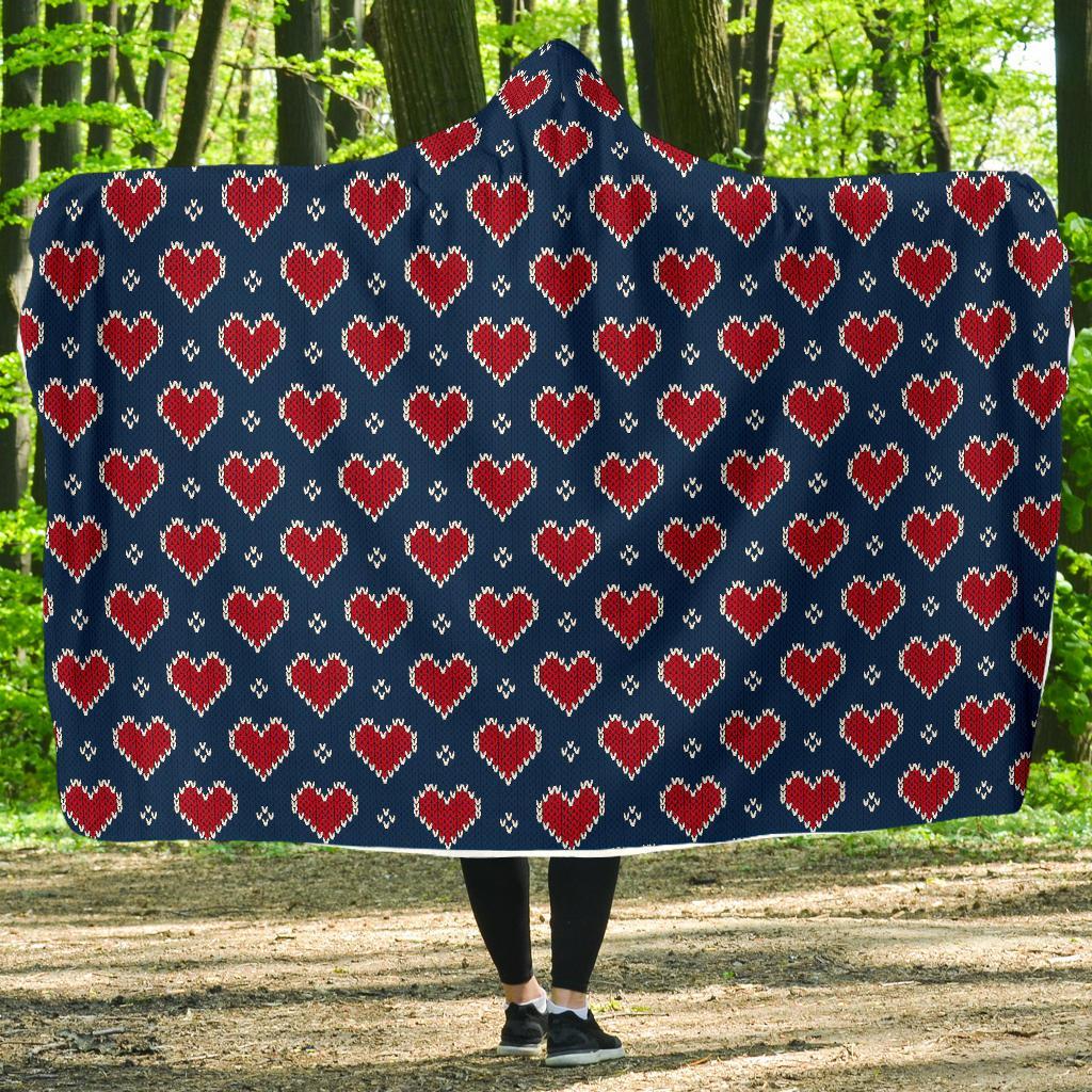 Fairisle Heart Christmas Pattern Print Hooded Blanket-grizzshop