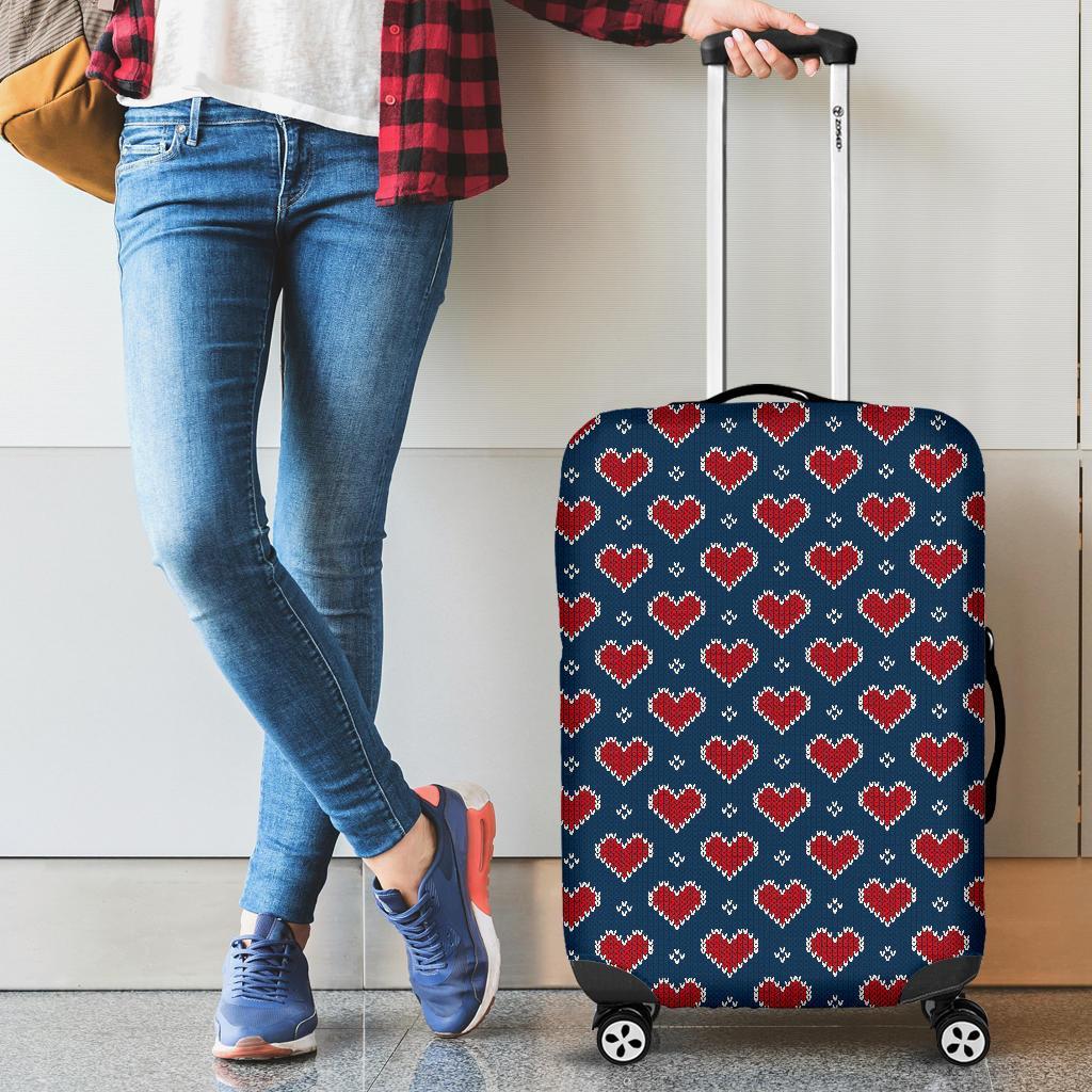 Fairisle Heart Christmas Pattern Print Luggage Cover Protector-grizzshop