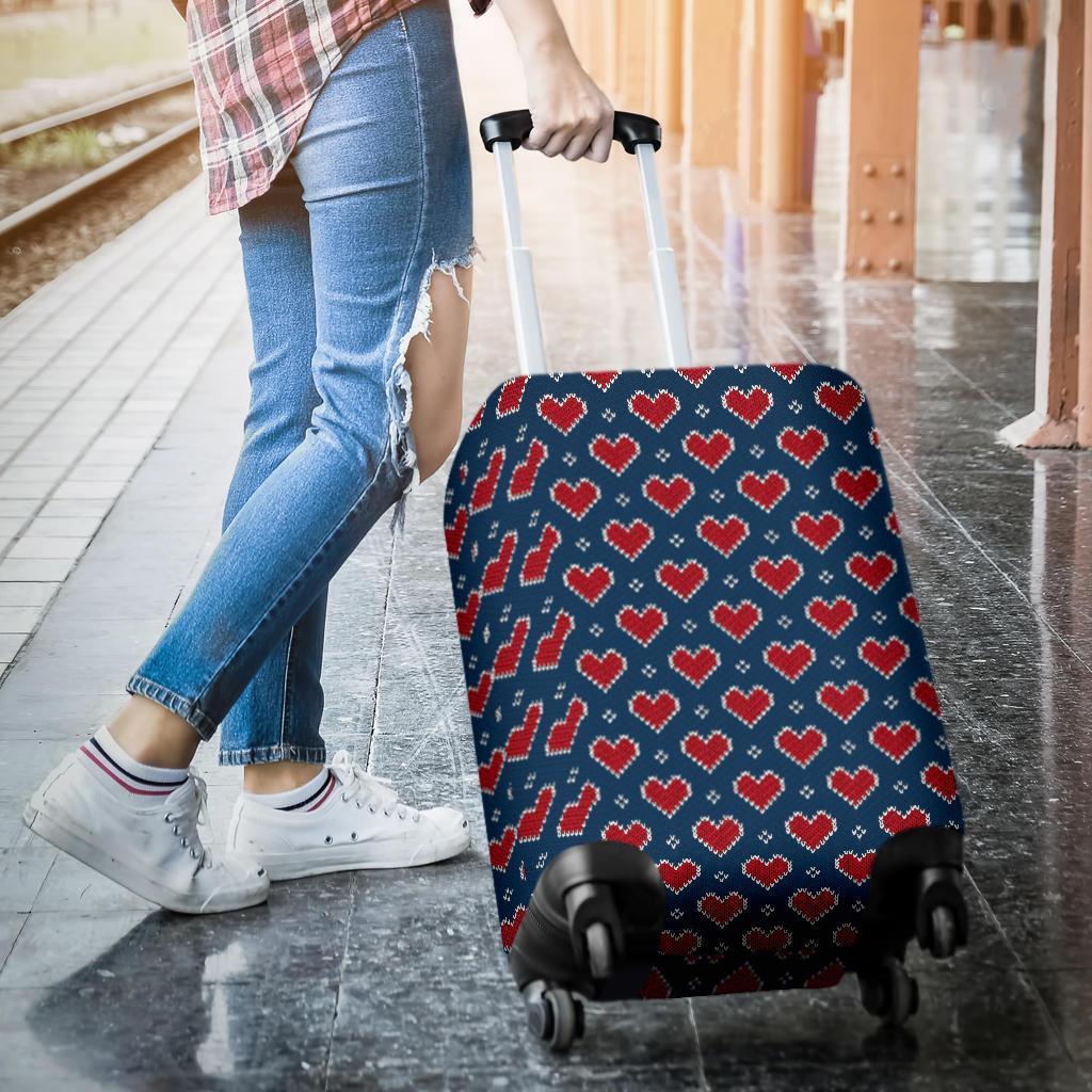 Fairisle Heart Christmas Pattern Print Luggage Cover Protector-grizzshop