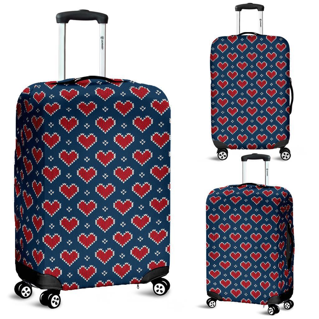 Fairisle Heart Christmas Pattern Print Luggage Cover Protector-grizzshop