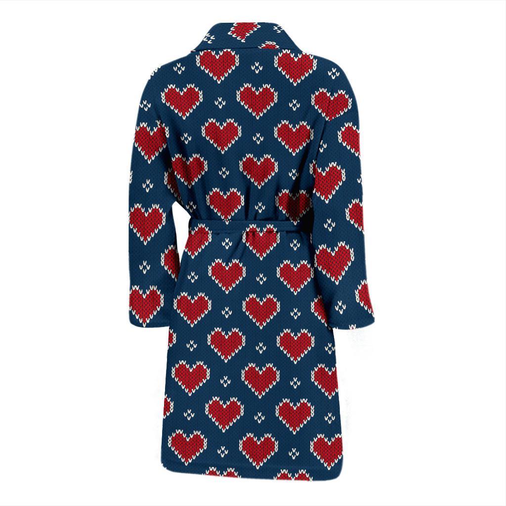 Fairisle Heart Christmas Pattern Print Men Long Robe-grizzshop