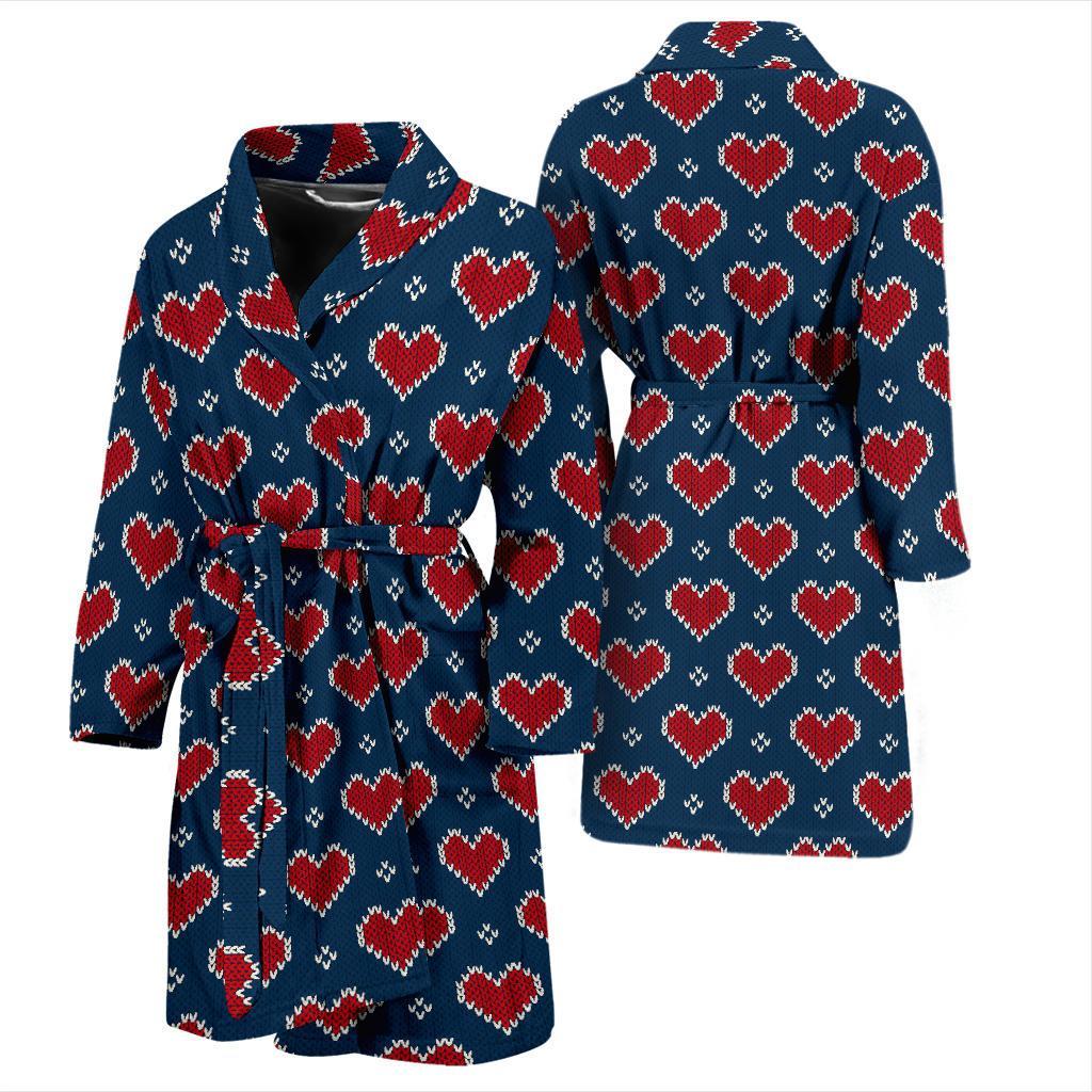 Fairisle Heart Christmas Pattern Print Men Long Robe-grizzshop