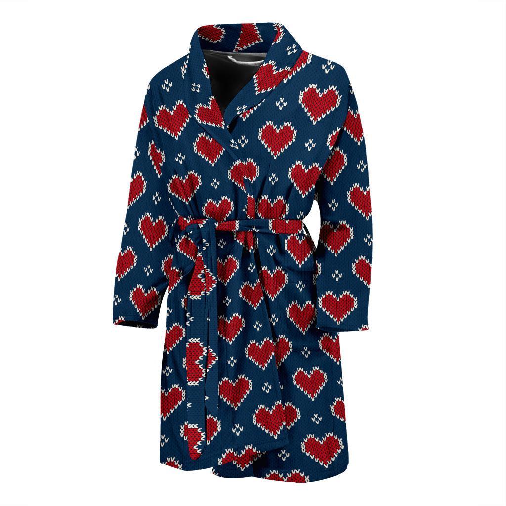 Fairisle Heart Christmas Pattern Print Men Long Robe-grizzshop