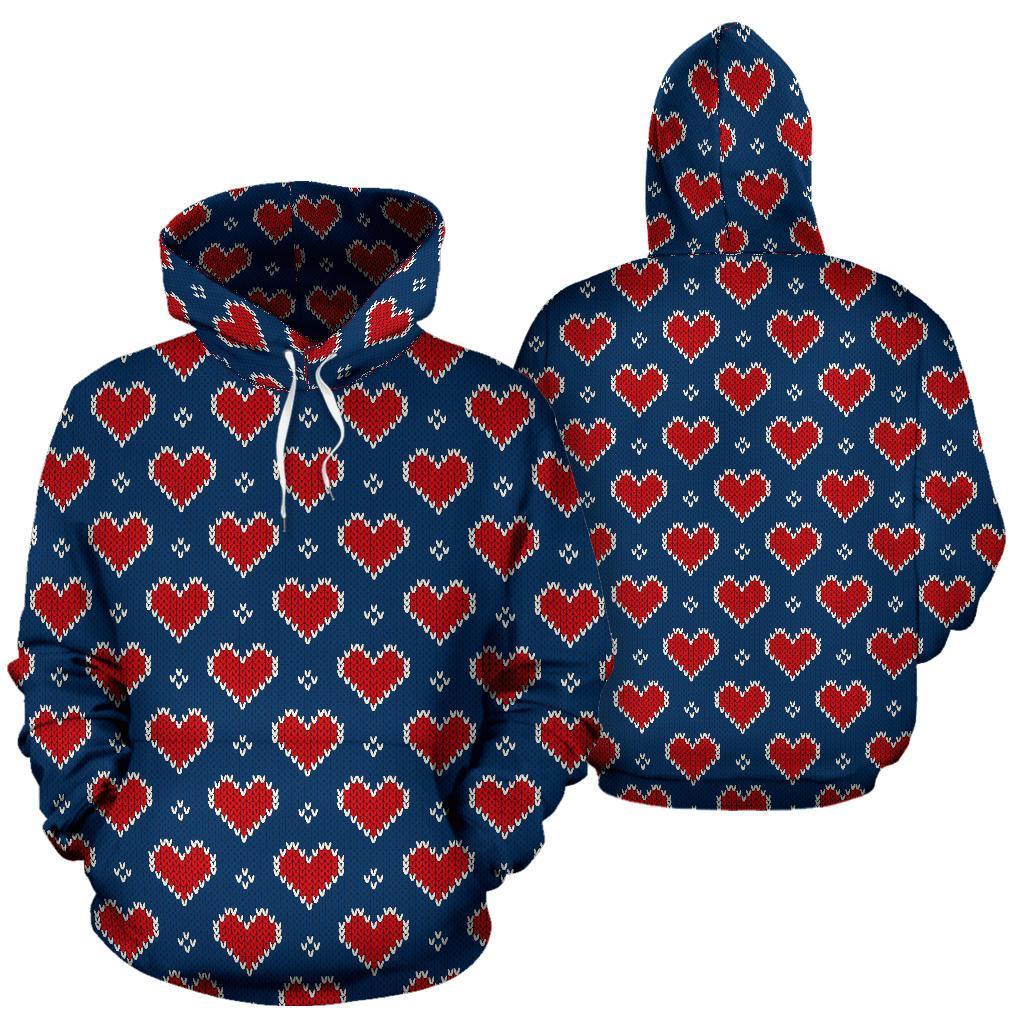 Fairisle Heart Christmas Pattern Print Men Women Pullover Hoodie-grizzshop