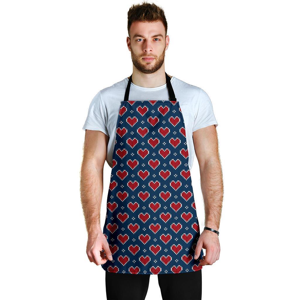 Fairisle Heart Christmas Pattern Print Men's Apron-grizzshop
