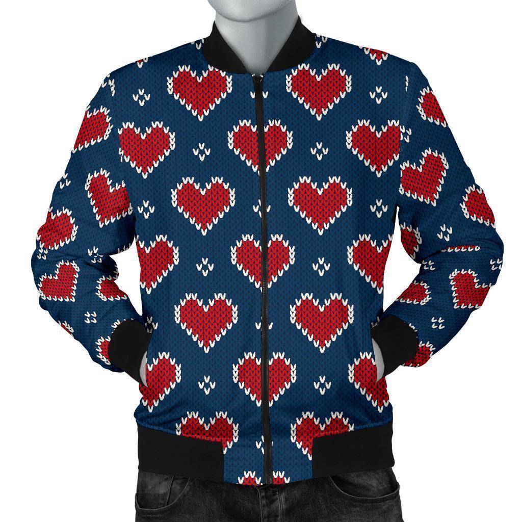 Fairisle Heart Christmas Pattern Print Men's Bomber Jacket-grizzshop