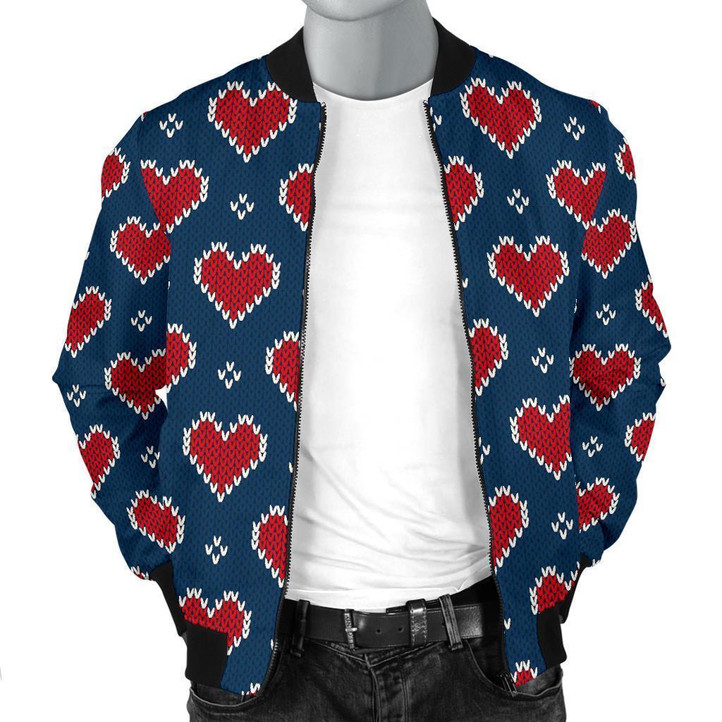 Fairisle Heart Christmas Pattern Print Men's Bomber Jacket-grizzshop