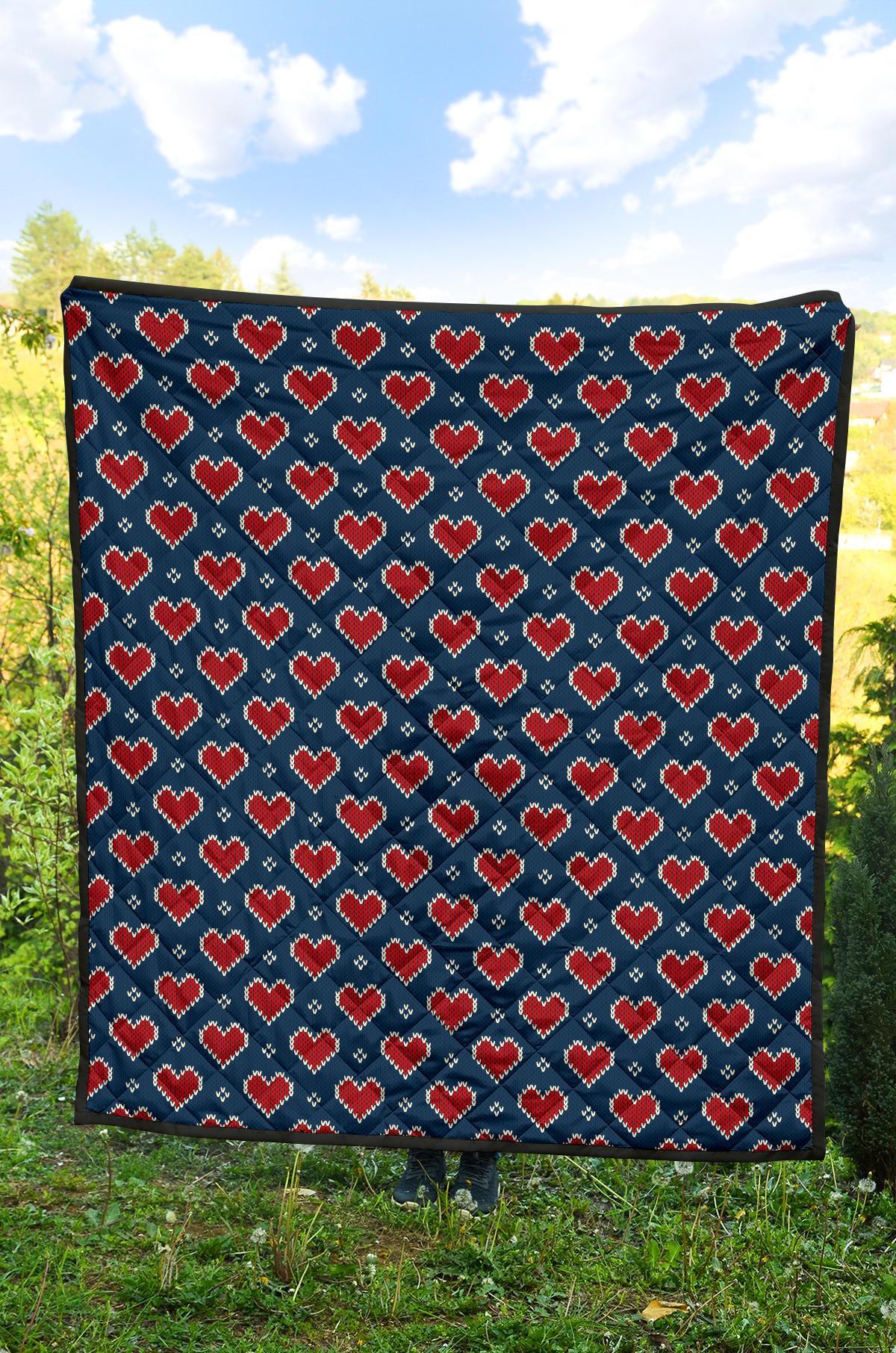 Fairisle Heart Christmas Pattern Print Quilt-grizzshop