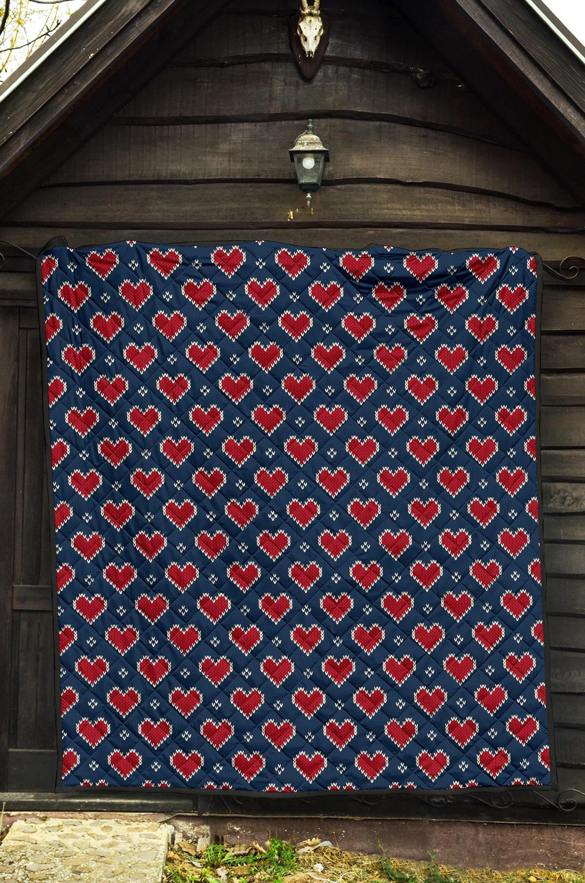 Fairisle Heart Christmas Pattern Print Quilt-grizzshop