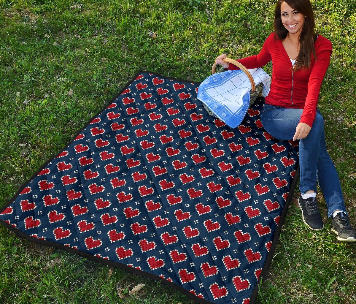 Fairisle Heart Christmas Pattern Print Quilt-grizzshop