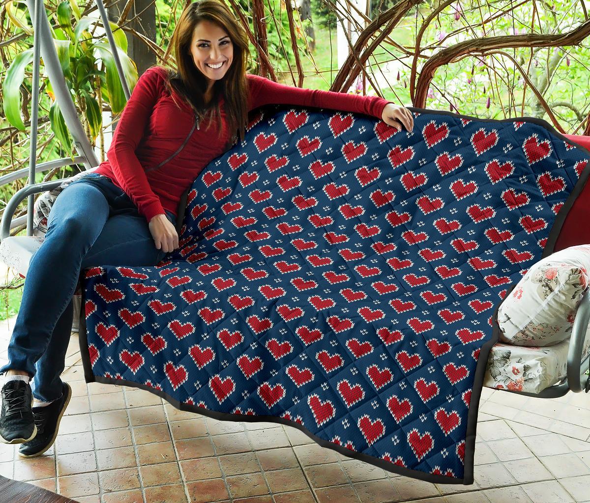 Fairisle Heart Christmas Pattern Print Quilt-grizzshop