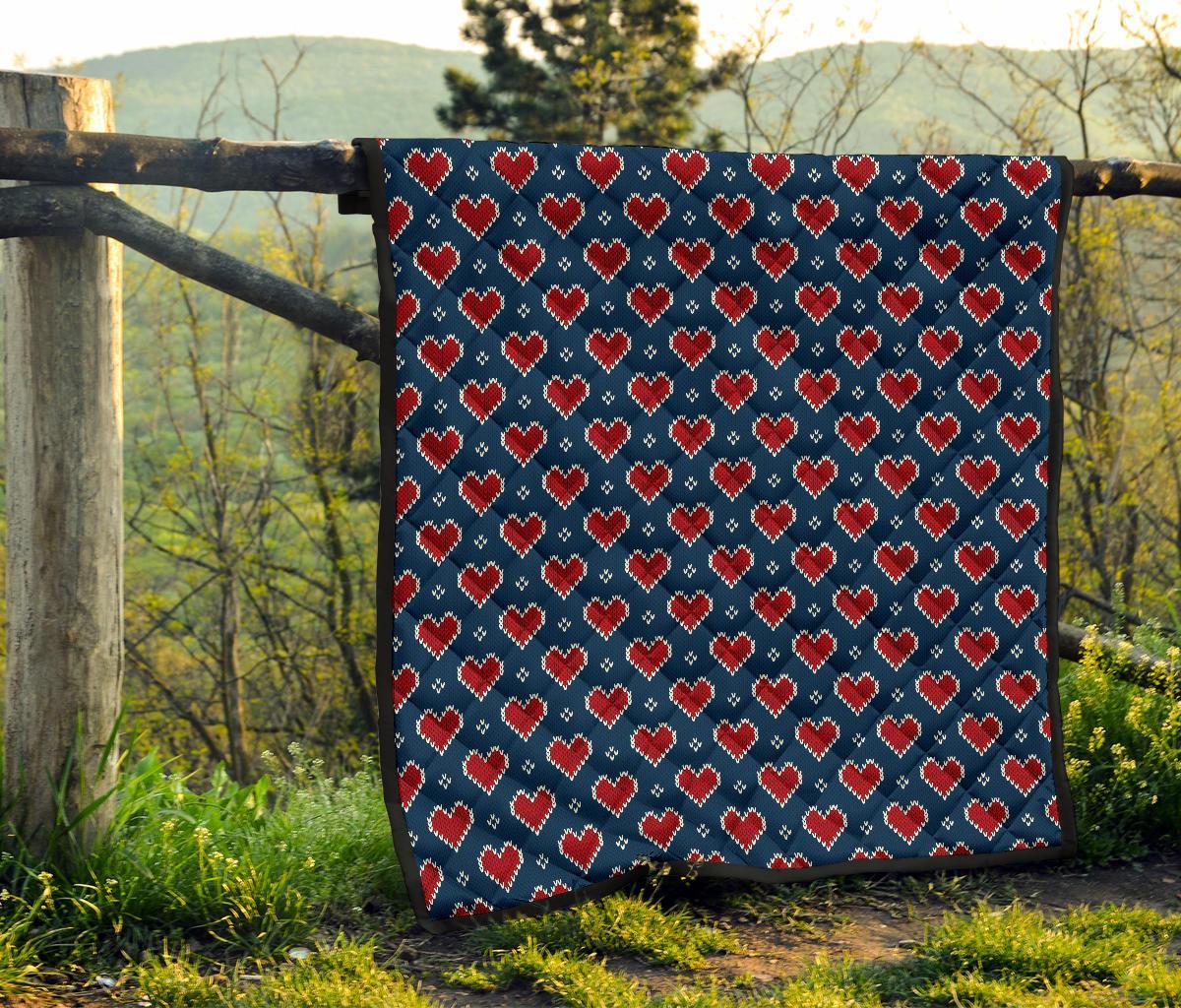 Fairisle Heart Christmas Pattern Print Quilt-grizzshop