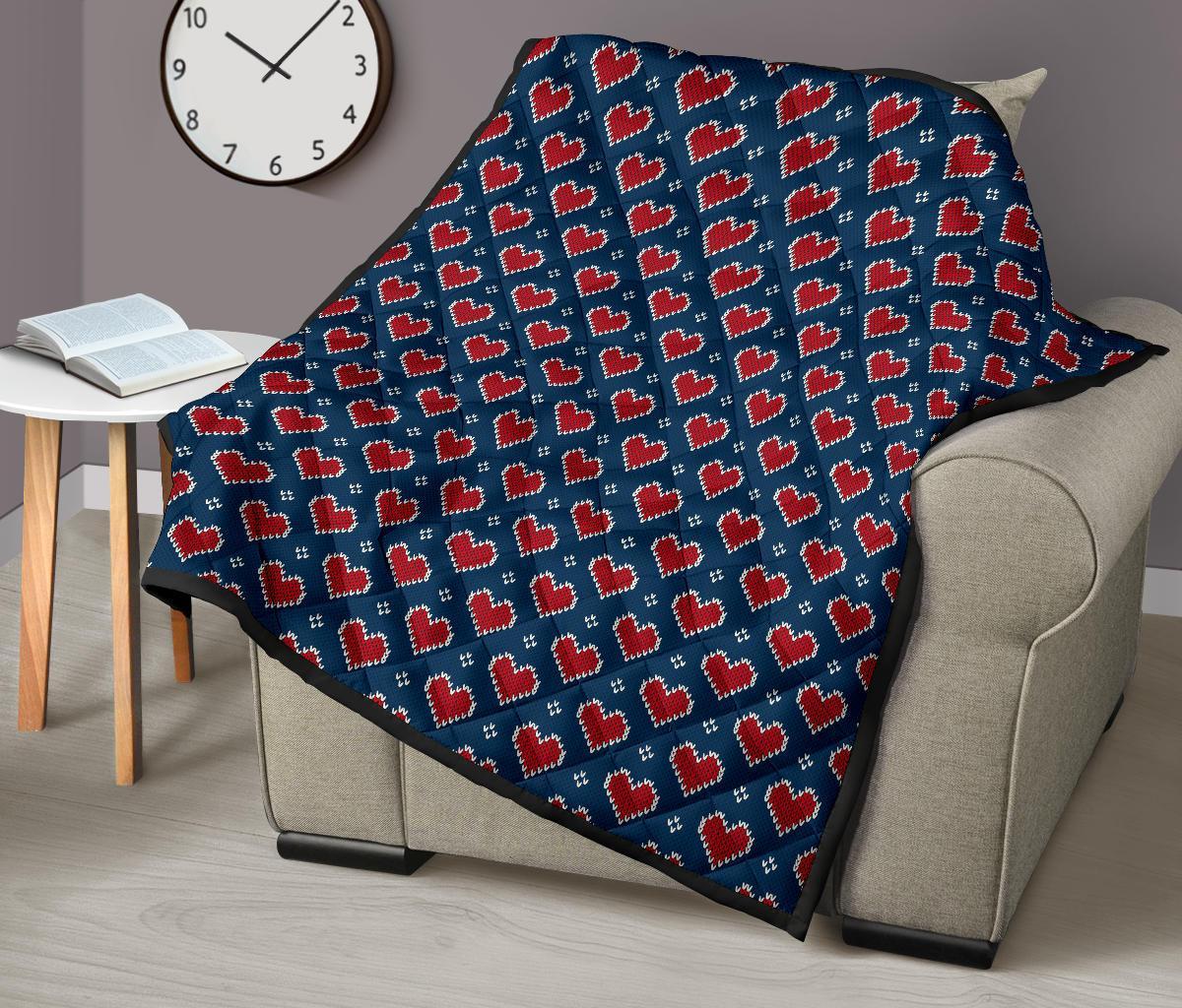 Fairisle Heart Christmas Pattern Print Quilt-grizzshop