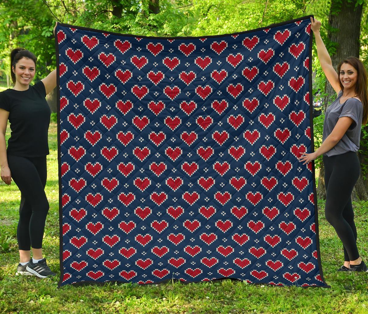 Fairisle Heart Christmas Pattern Print Quilt-grizzshop