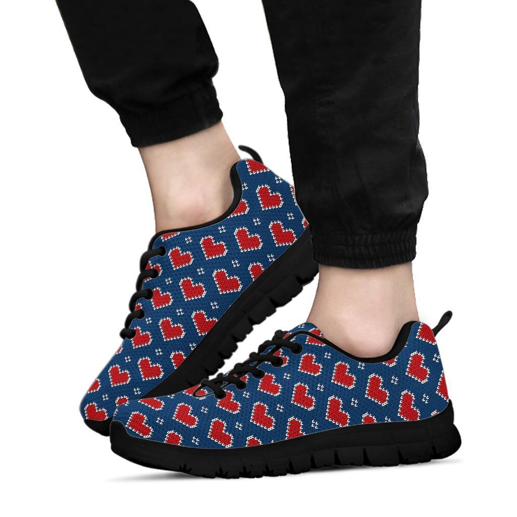 Fairisle Heart Christmas Pattern Print Sneaker Shoes For Men Women-grizzshop